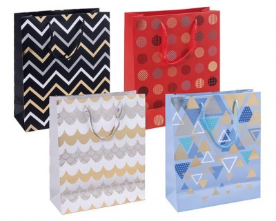 Ajándéktáska, zsinórfüles, 25x30x10 cm, DONAU "Home", vegyes minta