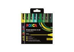 Dekormarker készlet, 1,8-2,5 mm, UNI "Posca PC-5M", 8 különböző zöld szín